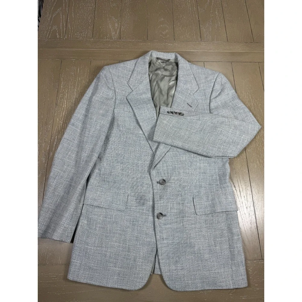 Vtg Christian Dior Blazer Men Light Blue 40R Textured Weave Two Button Jacket